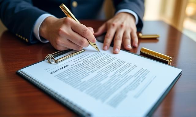 Business professional reviewing documents