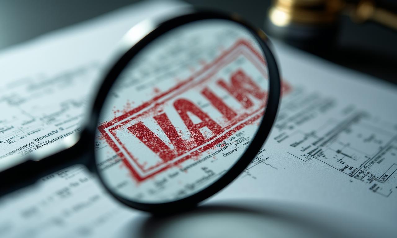 Close-up of a legal document with a warning stamp near London office supplies